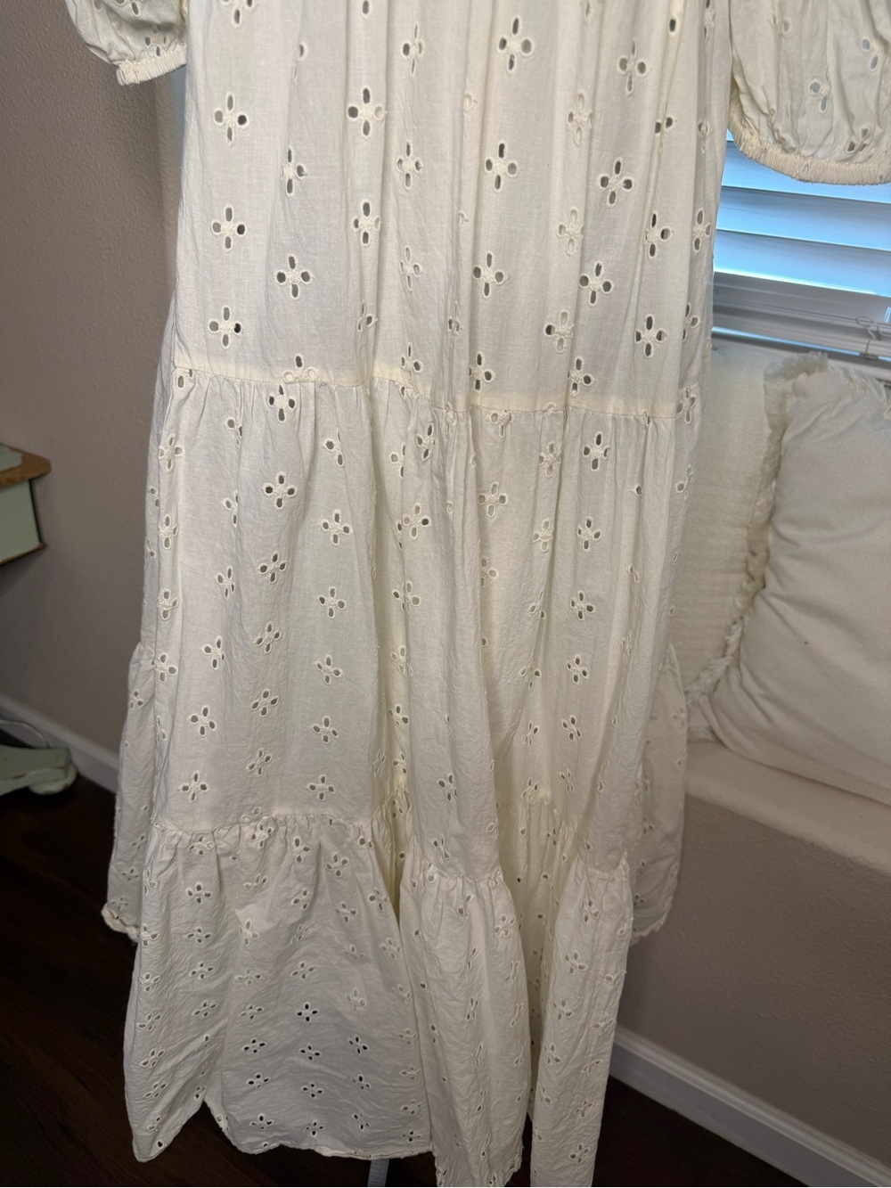 ASOS DESIGN crochet insert broderie midi dress in natural - Picture 6 of 8